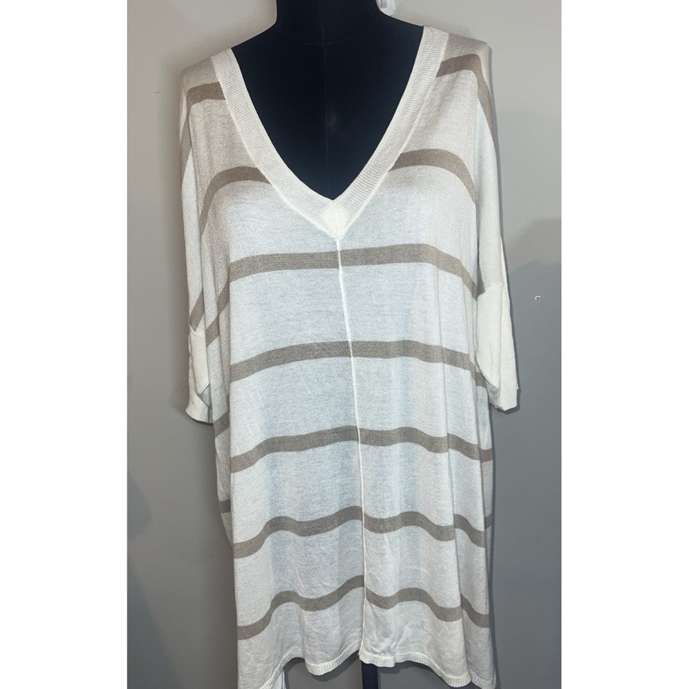 Lane Bryant Lightweight Sweater Deep-V-neck Cream Tan Short Sleeve Sz 22/24